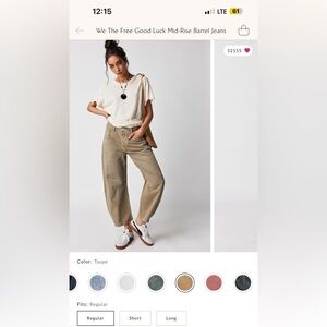 We The Free Good Luck Mid-Rise Barrel Jeans Taupe size 28 NWT